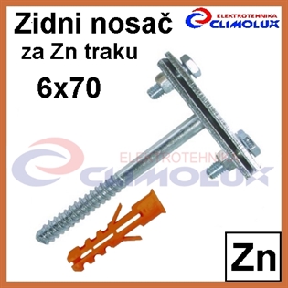 Zidni nosač za pocinčanu traku 6x70 s tiplom